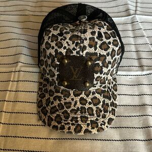 COPY - New Leopard trucker hat up-cycled LV emblem